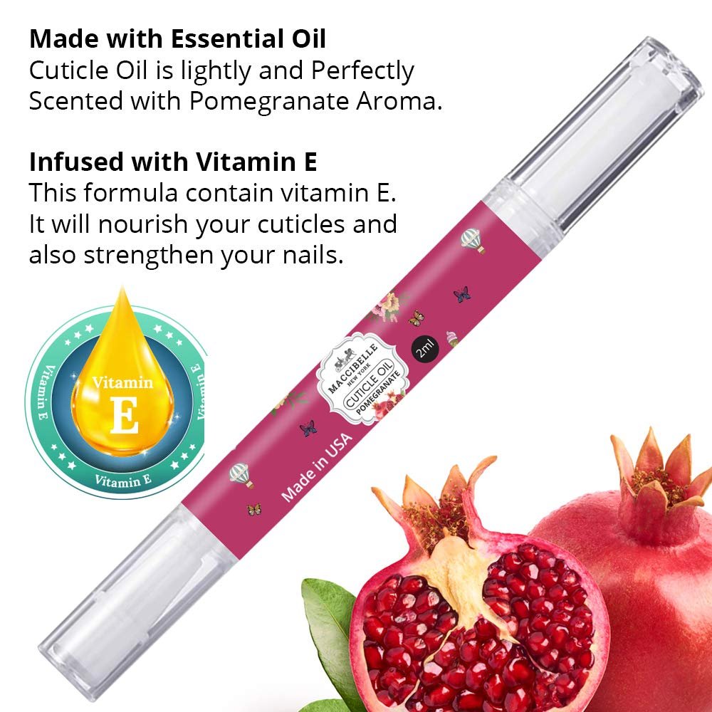 Maccibelle 4 PCS Pomegranate Pure Cuticle & Nail Oil Pen 2ml Heals Dry Cracked Cuticles.
