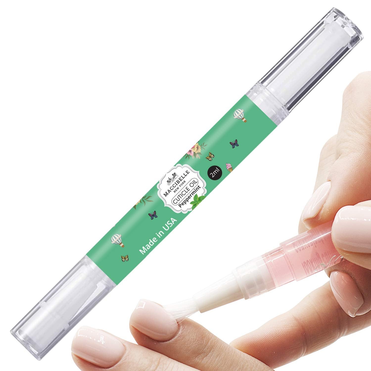 Maccibelle 2 PCS Pure Cuticle & Nail Oil Pen 2ml Heals Dry Cracked Cuticles. (Peppermint)